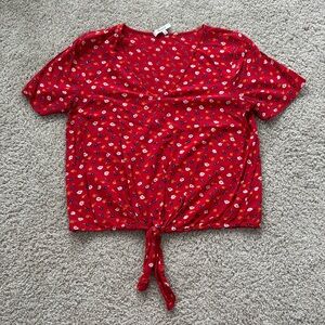 Madewell Floral Short Sleeve V-Neck Tie Blouse